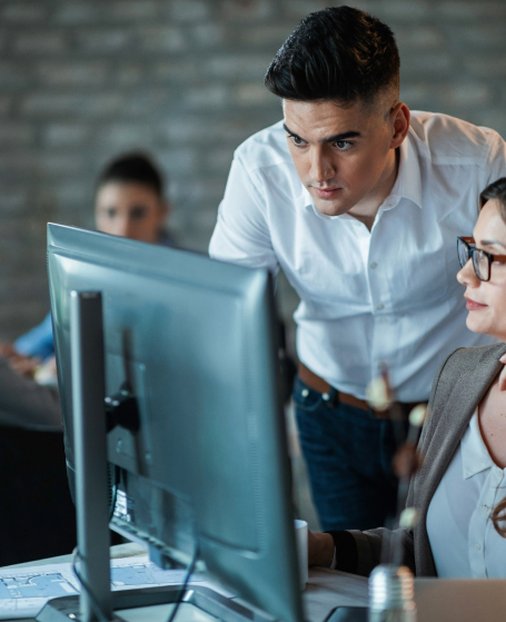 Team working collaboratively in an office